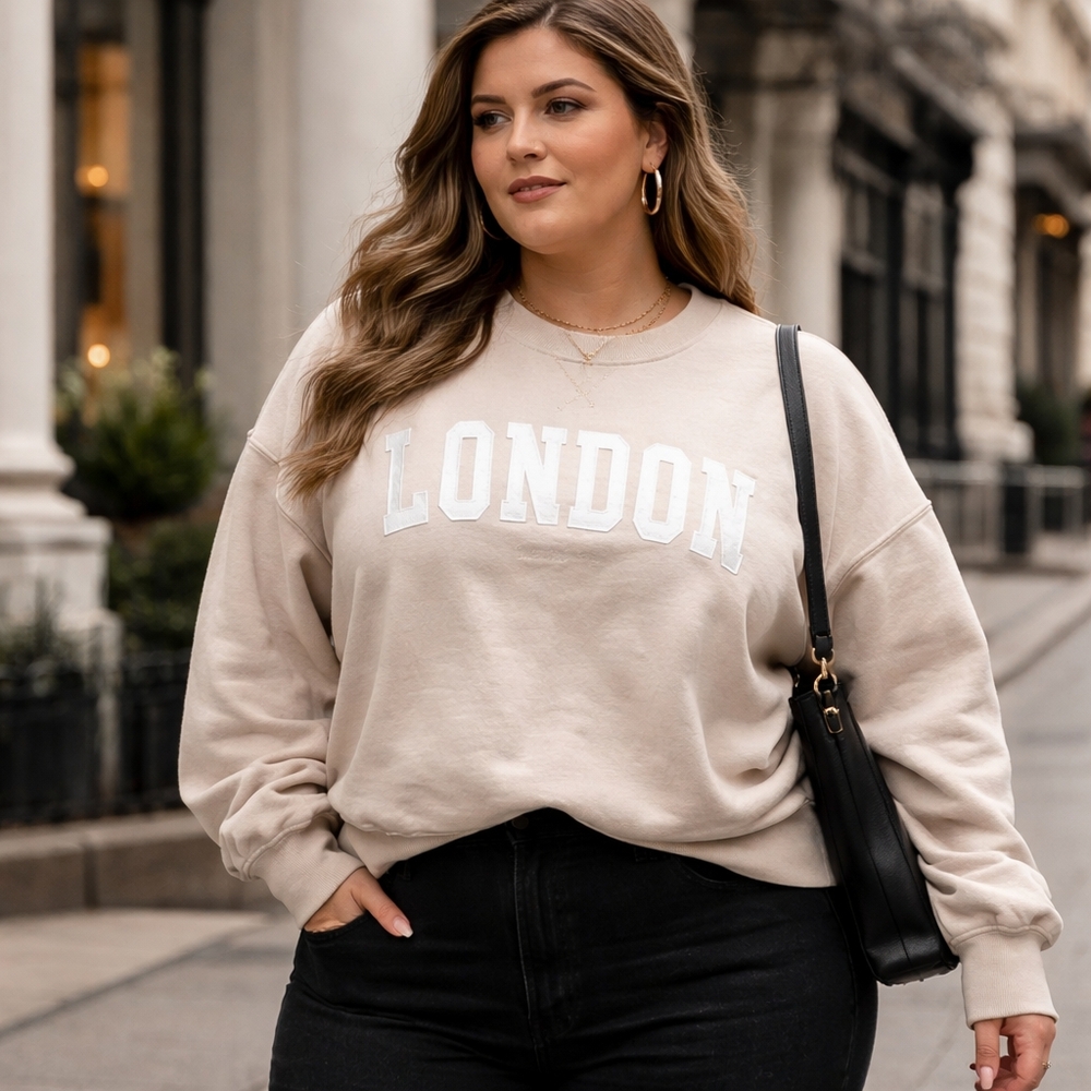 Scotch & Soda London Embroidered Neutral Cotton Crewneck Sweatshirt